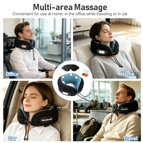 Travel Neck Pillow with Heat & Massage,Neck Massager with 8-Point Vibration