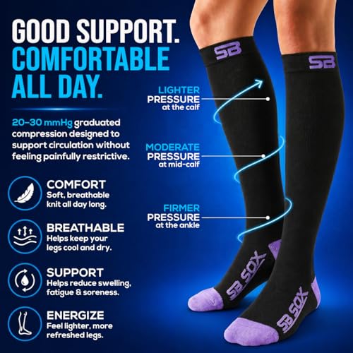 SB SOX Compression Socks for Men & Women (20-30mmHg) - color: Black/Purple, size: Small
