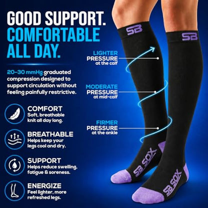 SB SOX Compression Socks for Men & Women (20-30mmHg) - color: Black/Purple, size: Small