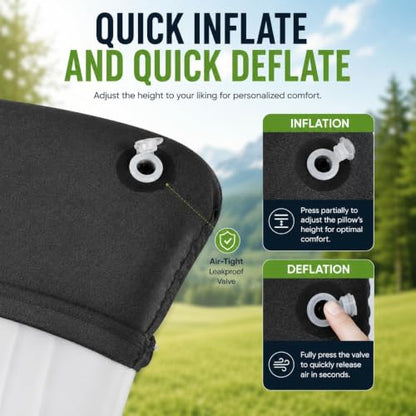 UWILLION Inflatable Camping Pillow with Removable Washable Cover, Black - color: Black