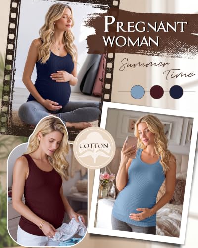 Riyiper 3 Pack Women's Maternity Tank Tops - color: Navy Blue, Burgundy, Light Blue, size: Large