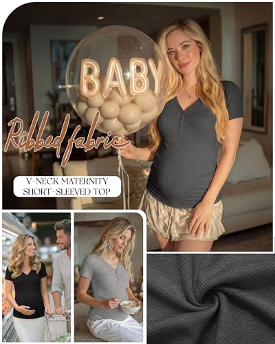 3 Pack Women's Maternity Shirts - color: Light Heather Gray, Dark Heather Gray, Black, size: X-Large