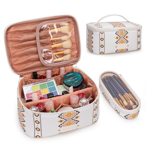 Wrangler Travel Makeup Bag 2pcs Set Cosmetic Bag with Makeup Brush Holder - color: Aztec-Tan