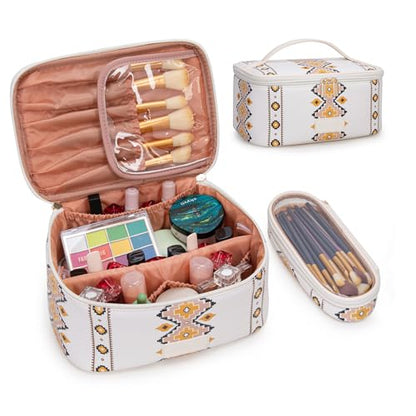 Wrangler Travel Makeup Bag 2pcs Set Cosmetic Bag with Makeup Brush Holder - color: Aztec-Tan