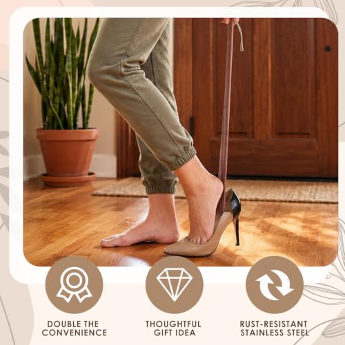 1 Pcs 33'' Wooden Shoe Horn Long Handle for Seniors with Hanging Loop - size: 33''