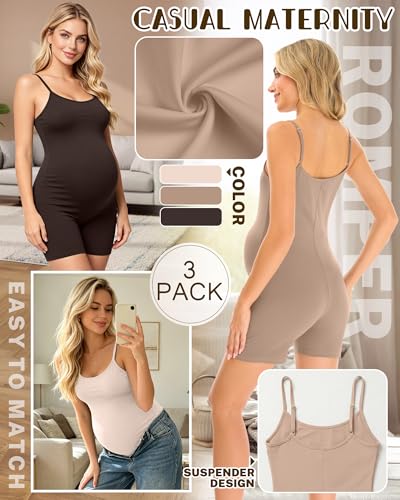 3 Pack Women's Maternity Bodysuits - color: Apricot, Khaki, Dark Coffee, size: XX-Large