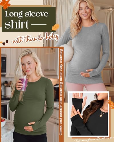 Oakgarden 3 Pack Womens Maternity Thermal Long Sleeve Shirts - color: Army Green, Light Gray, Black, size: X-Large