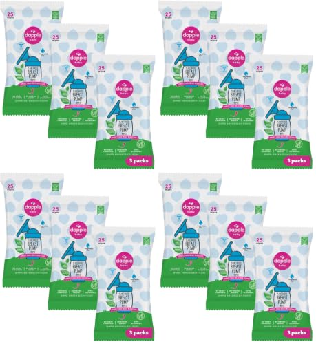 Dapple Baby Breast Pump Wipes - (12 Pack) 25 Count - Fragrance-Free, Plant-Powered & Hypoallergenic - Removes Milk Residue - Diaper Bag Essentials - size: 25 Count (Pack of 12)