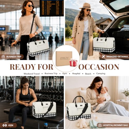 ITIEZY Weekender Bag for Women 21.5" Travel Duffel Large Carry On Bag 3PCS - color: 8d-Black