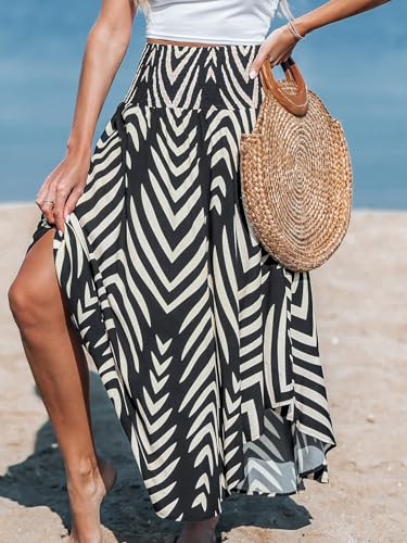 CUPSHE Women's Smocked High Waist Irregular Hem Beach Midi Skirt - color: Black, size: Medium