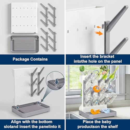 GoMaihe Baby Bottle Drying Rack: Space Saving Vertical Bottle Dryer Holder - color: Gray, size: Standard