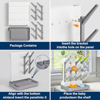 GoMaihe Baby Bottle Drying Rack: Space Saving Vertical Bottle Dryer Holder - color: Gray, size: Standard