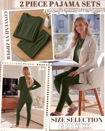 Neer Maternity Nursing Pajamas Sets 2 Piece Outfits - color: Army Green, size: X-Large
