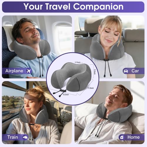 CloudBliss Neck Pillow for Airplanes, Memory Foam Travel Pillow, Grey - color: Dark Grey