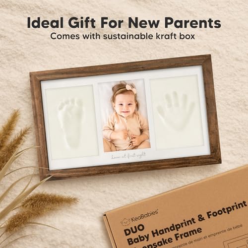 KeaBabies Baby Hand and Footprint Kit, Clay Keepsake Frame (Medium Oak) - color: Medium Oak, size: Duo Frame, 13" x 7.8"