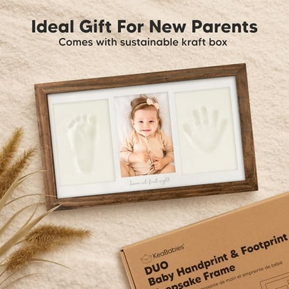 KeaBabies Baby Hand and Footprint Kit, Clay Keepsake Frame (Medium Oak) - color: Medium Oak, size: Duo Frame, 13" x 7.8"