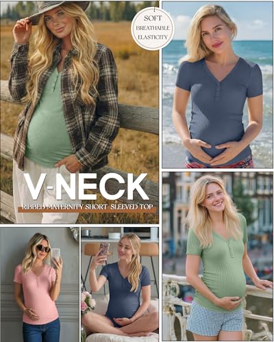 3 Pack Women's Maternity Shirts - color: Haze Blue, Light Pink, Gray Green, size: XX-Large
