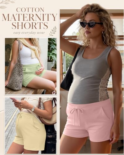 Ficerd 4 Pack Women's Maternity Athletic Shorts - color: Blue, Light Pink, Green, Pale Yellow, size: Medium