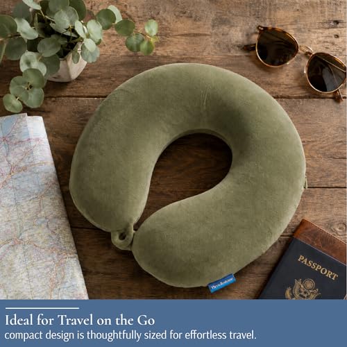 Brookstone Travel Neck Pillow Lightweight U-Shaped Memory Foam Pillow - color: Olive