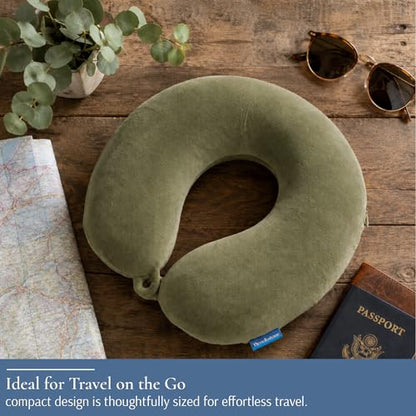 Brookstone Travel Neck Pillow Lightweight U-Shaped Memory Foam Pillow - color: Olive