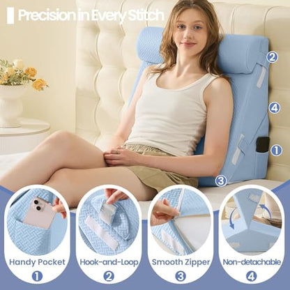 Sasttie Adjustable Wedge Pillow Set for After Surgery, Blue - color: Blue, size: Adjustable 9&12 Inch + 1 Head Pillow