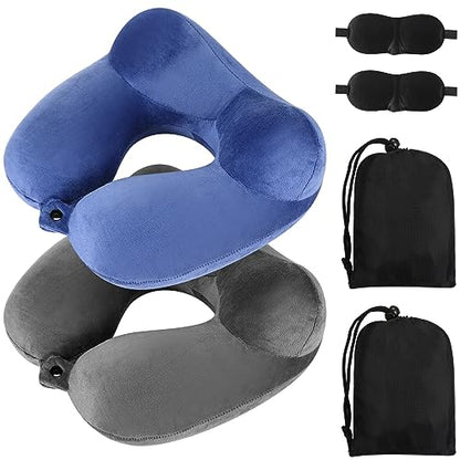 Sintuff 2 Pack Inflatable Travel Neck Pillow for Airplanes - color: Gray and Blue