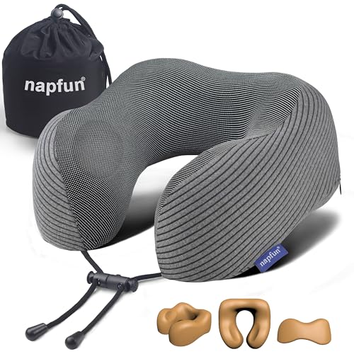napfun Neck Pillow for Travel, Memory Foam Airplane Pillow, Dark Gray - color: Dark Gray