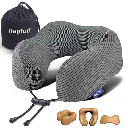 napfun Neck Pillow for Travel, Memory Foam Airplane Pillow, Dark Gray - color: Dark Gray