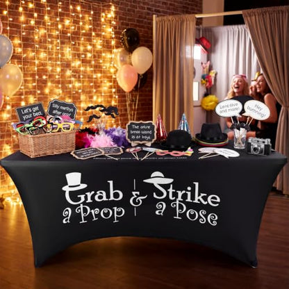 Oudain Photo Booth Tablecloth Hat Strike Pose Black Stretch Table Cover - color: Balck, style: Top Hat Strike Pose