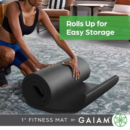 Gaiam Thick Yoga Mat, Exercise & Fitness Mat with Easy-Cinch Carrying Strap - color: Purple, size: 1"