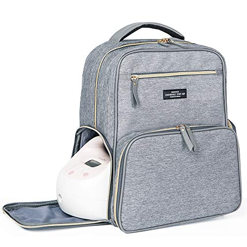 Breast Pump Backpack Diaper Bag - Multi-Function Mommy Outdoor Working Backpack with Insulation Pocket - color: Grey