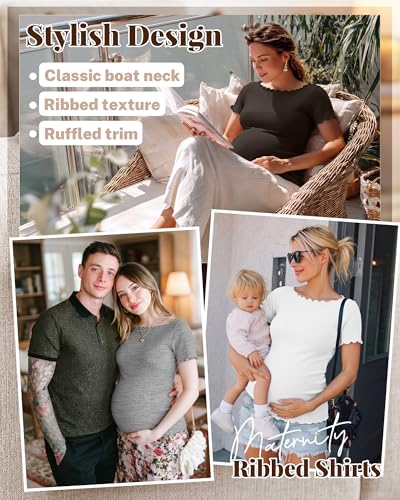 4 Pack Women's Maternity Ribbed Shirts - color: Black, Light Heather Gray, White, Brown, size: Small