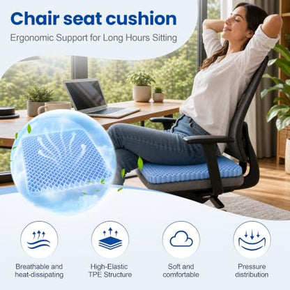 Slowell Single Layer TPE Gel Seat Cushion, Coccyx Support for Long Sitting
