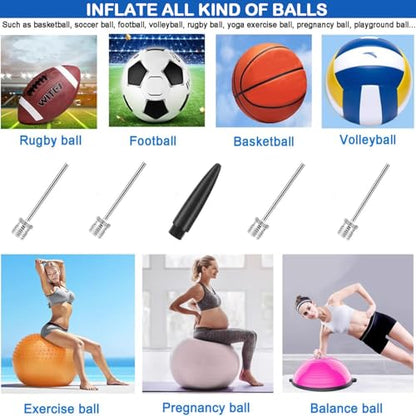 Ball Pump with Needle Storage, 5 Needles & Extension Hose for Sports Balls - color: Blue
