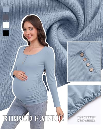 4 Pack Maternity Long Sleeve Shirts Pregnancy Tops - color: Black, Dark Gray, White, Gray-blue, size: Medium