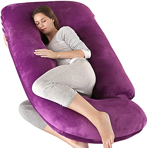 Elover U Shaped Pregnancy Pillow,Full Body Maternity Support - color: Velvet-dark Purple
