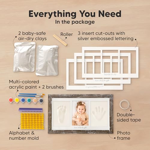 KeaBabies Baby Hand and Footprint Kit, Clay Keepsake Frame (Barnwood) - color: Barnwood, size: Duo Frame, 13" x 7.8"