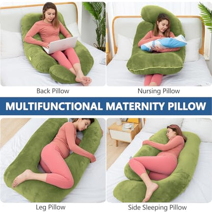 Shredded Memory Foam U Shaped Pregnancy Pillow with Cover - color: Green