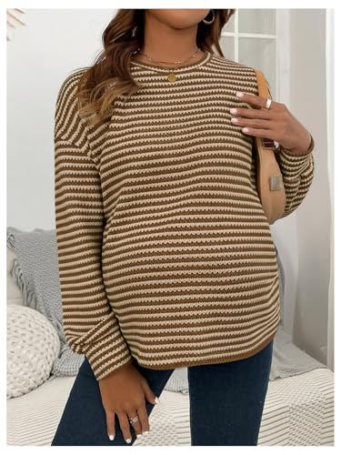 RoseSeek Women's Long Sleeve Crew Neck Maternity Sweatshirt Pullover Tops - color: Coffee Brown Yellow, size: Small