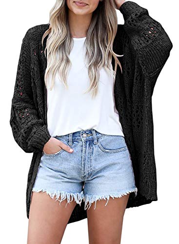 Ermonn Womens Crochet Cardigan Sweater Kimonos Boho Solid Color Oversized Spring Open Front Outwear - color: Black, size: X-Large