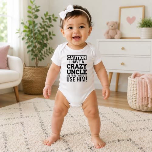 CBTwear Caution I Have a Crazy Uncle Funny Baby Bodysuit - color: White, size: 12 Months