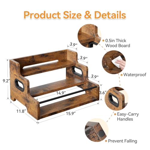 Liquor Bottle Display Shelf, Coffee Bar Organizer, 3-Tier Wine Rack, Brown - color: Brown