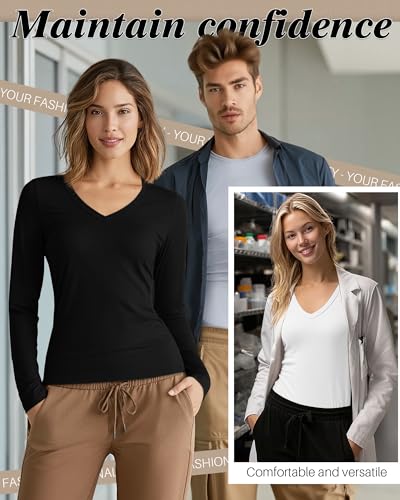 Xaatren 4 Pack Women's Under Scrubs Long Sleeve Shirts - color: Black, White, size: Large