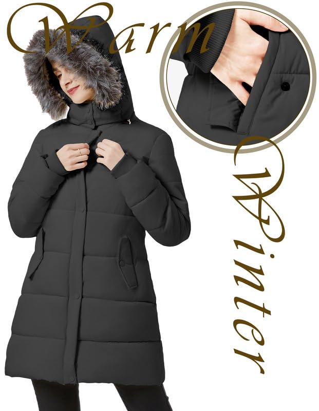 GGleaf Women's Winter Thicken Puffer Coat (Standard & Plus Size) Warm Snow Jacket with Fur Removable Hood - color: Dark Grey, size: XX-Large
