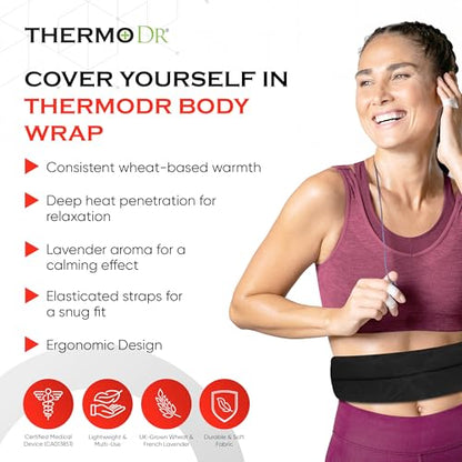Microwavable Heating Pad for Neck, Back, & Shoulders - Heating Bean Bag Microwavable Pillow w/Elasticated Strap - Wheat & Unscented Heating Pad Wrap - ThermoDR, Black - size: Unscented, style: Black