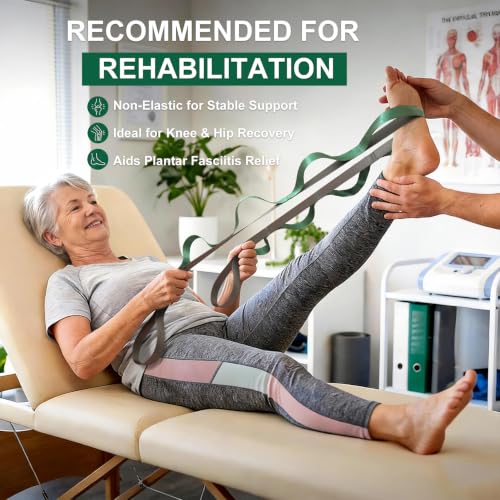 Acozycoo Stretching Strap with Loops for Physical Therapy,Knee,Calf,Back - color: Black, size: Length: 75 Inch, Width: 1 Inch