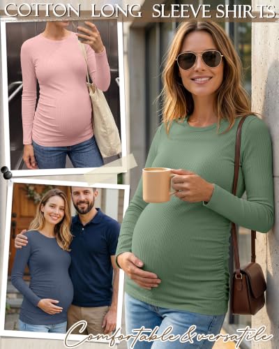 Ficerd 4 Pack Women's Maternity Shirts Long Sleeve Pregnancy Top - color: Light Pink, Gray Green, Haze Blue, Lavender Purple, size: Medium