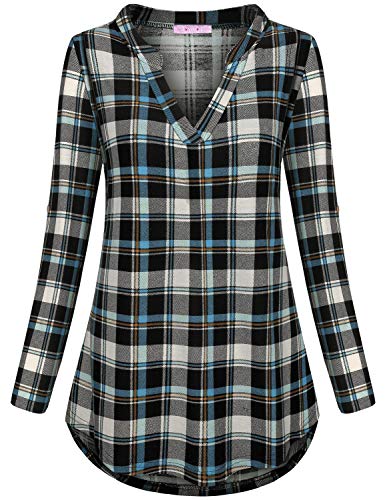 Joymom Maternity Rolled Long Sleeve Nursing Tops Tunic Blouses Breastfeeding - color: 1-2 Blue Black Plaid, size: 3X-Large