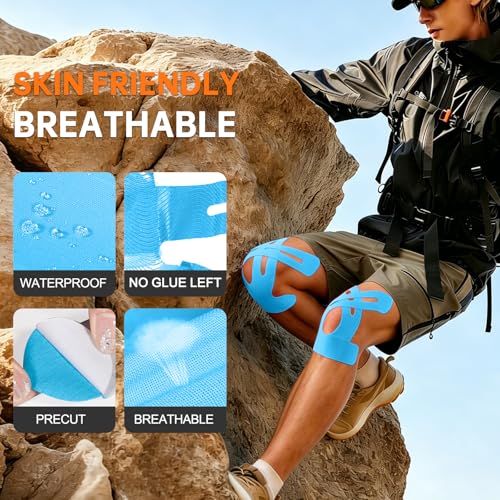 Precut Kinesiology Tape for Knees, 20 Pcs, Blue - color: Blue, size: 20 Pcs