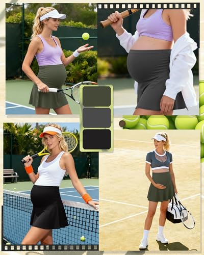 3 Pack Maternity Skirts Tennis Skorts - color: Olive, Gray, Black, size: X-Small